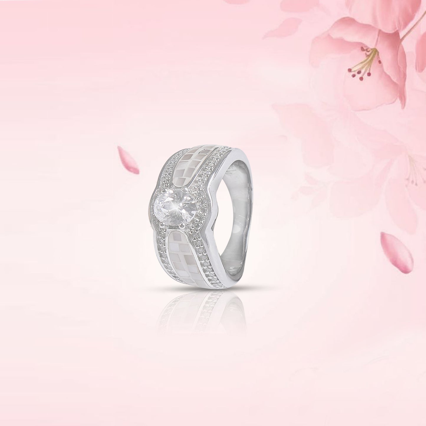 Checkerboard Solitaire Silver Ring