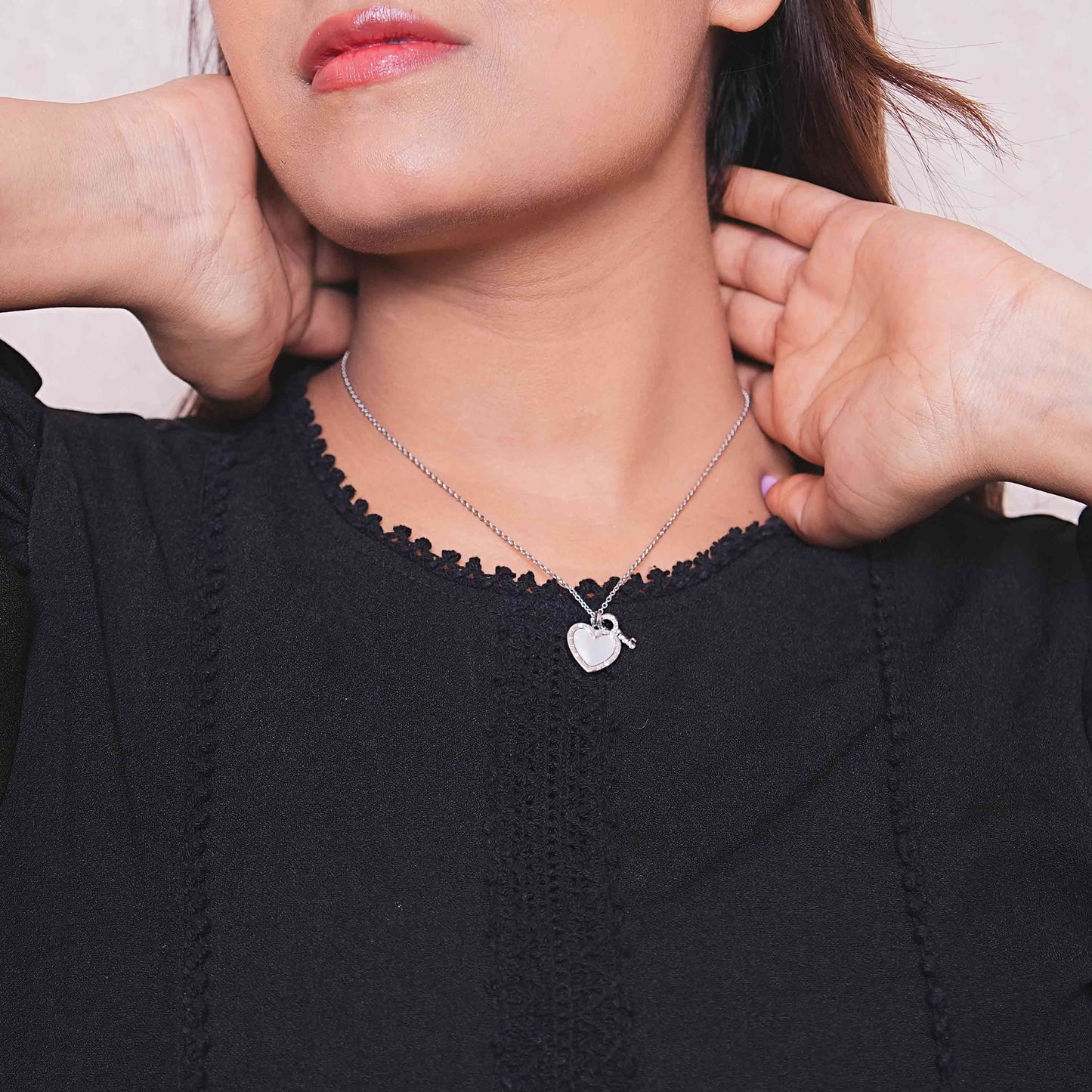 Heart & Key Locket Silver Chain Pendant