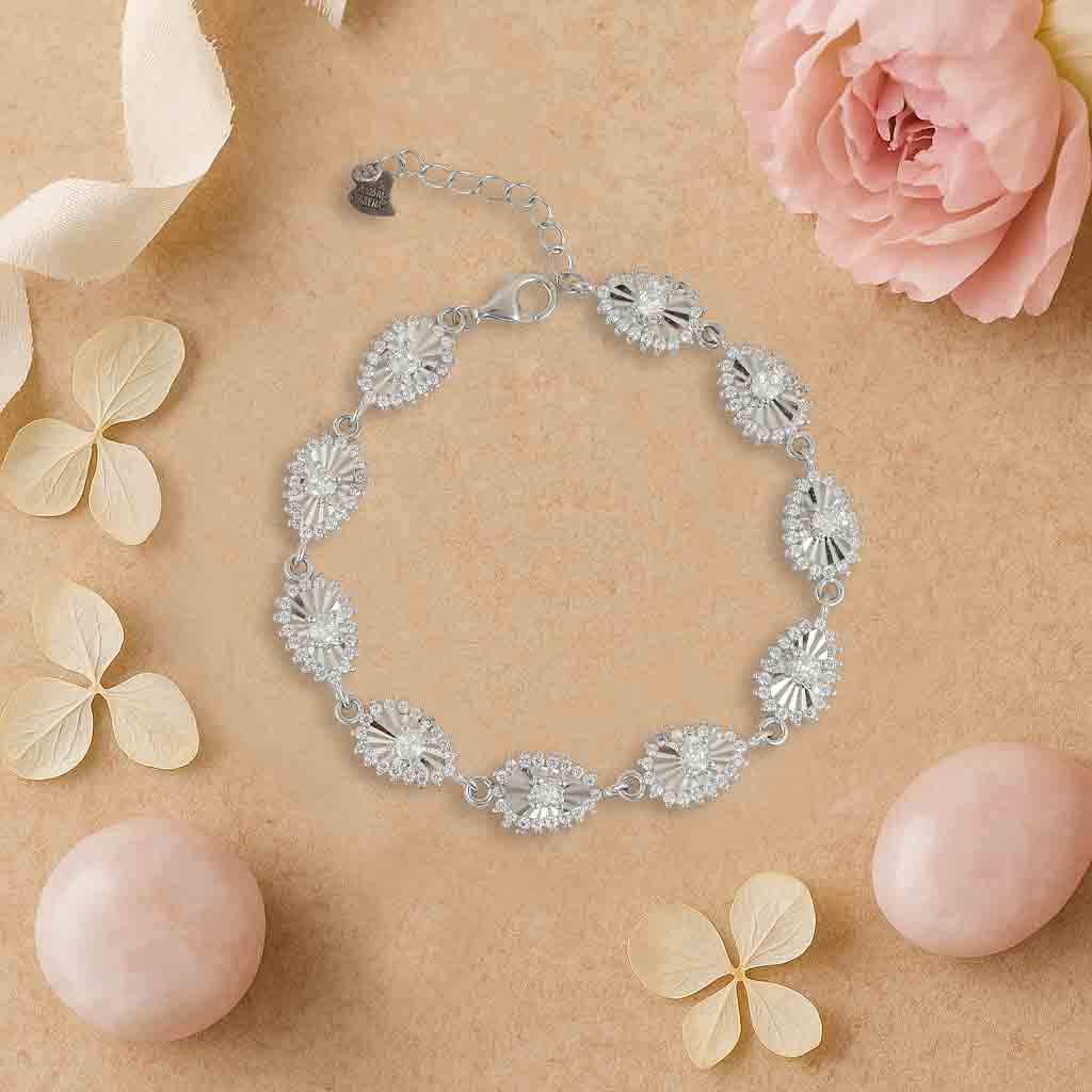 Aryna Floral Medallion Silver Bracelet