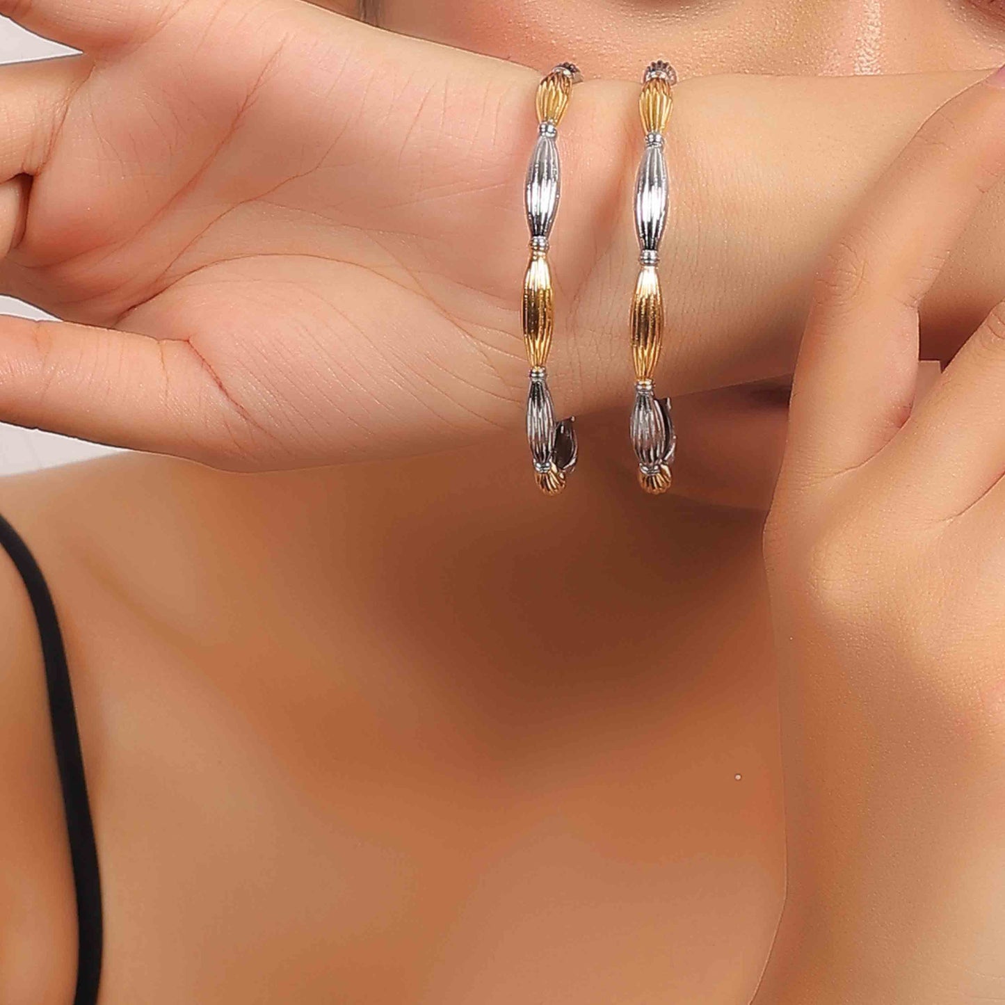 Aryna Dual Tone Braided Silver Bangle