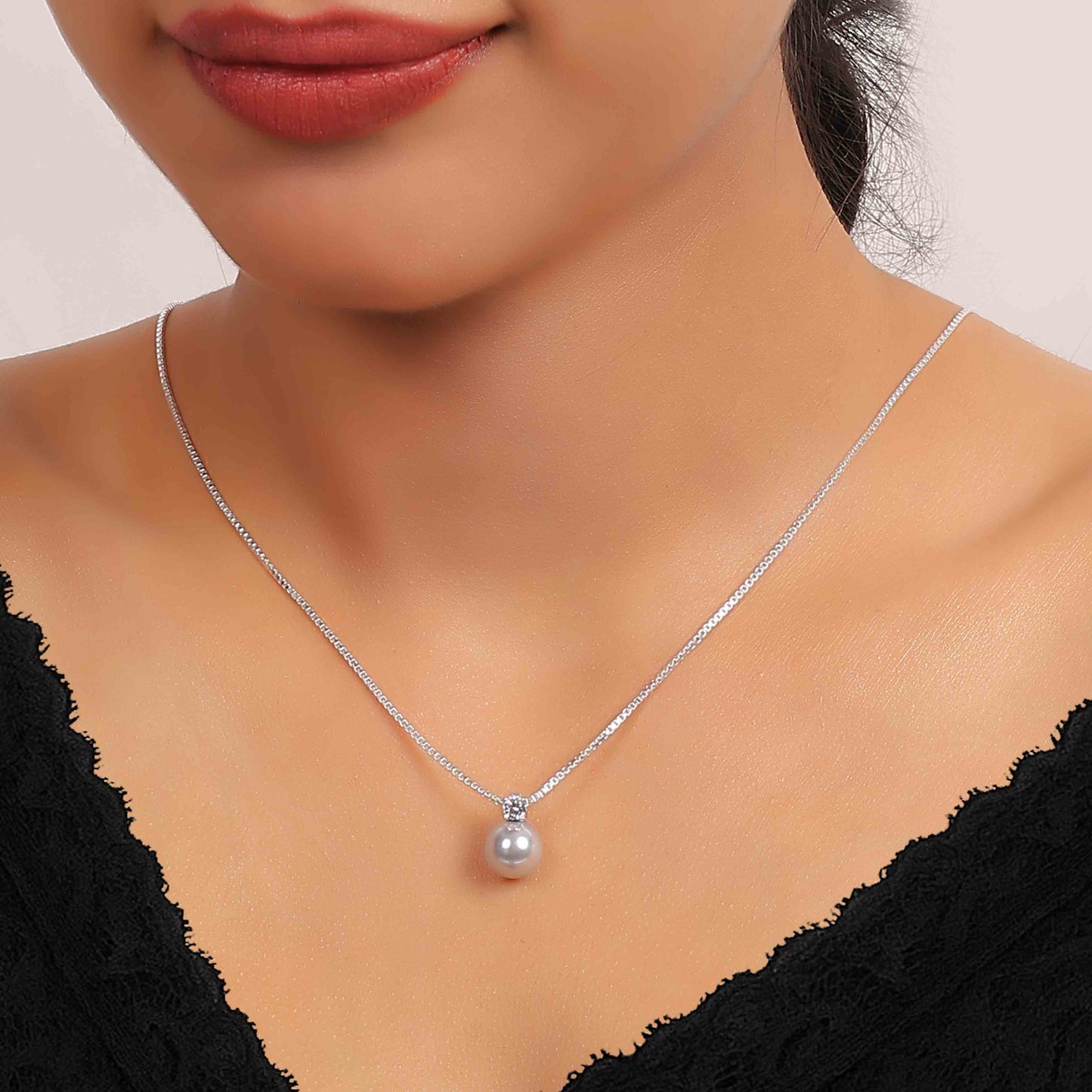 Aryna Classic Pearl Drop Silver Chain Pendant