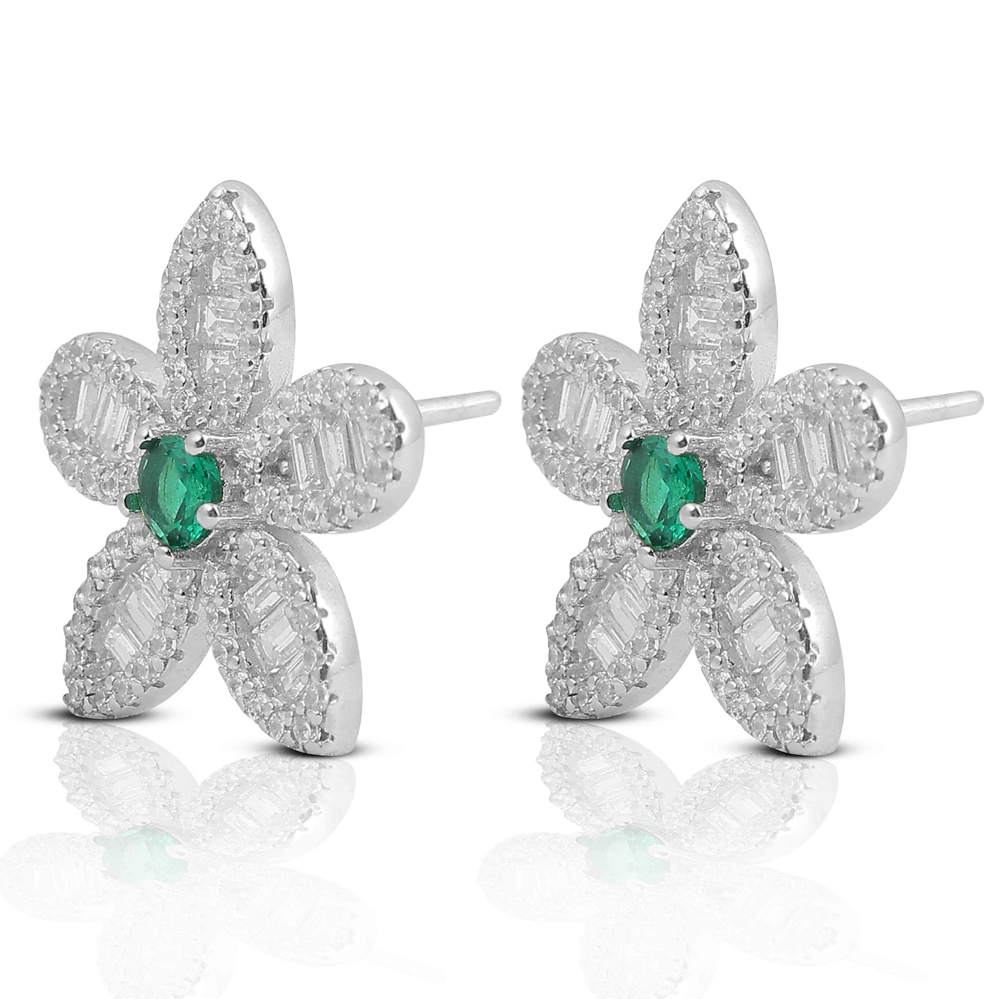 Aryna Emerald Flower Silver Ear Ring