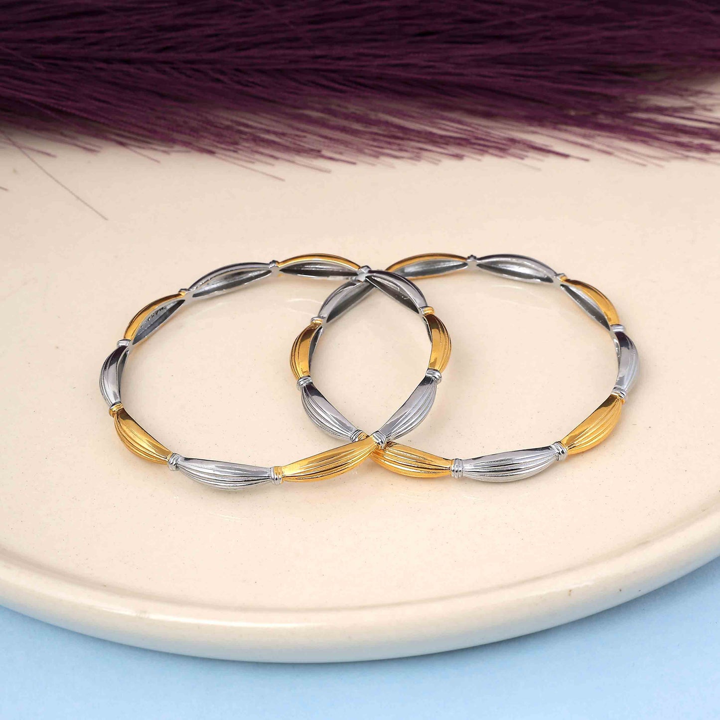 Aryna Dual Tone Braided Silver Bangle
