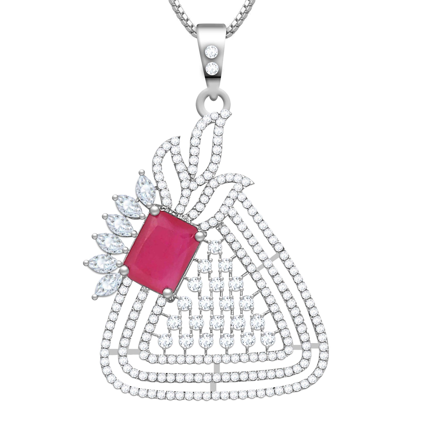 Aryna Crimson Bloom Silver Chain Set