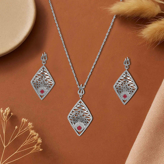 Aryna Crimson Leaf Silver Chain Set
