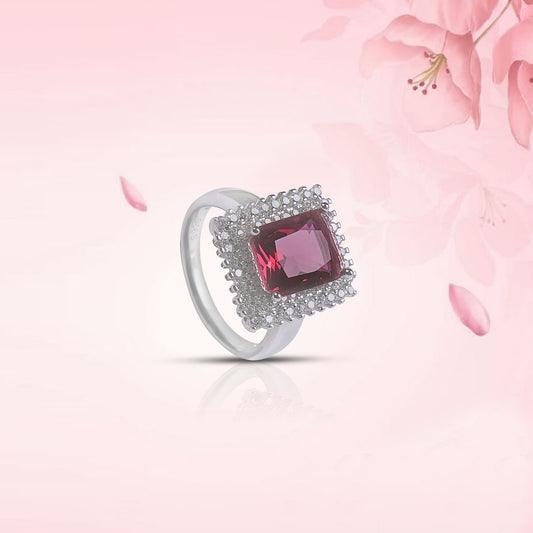Radiant Emerald Halo Silver Ring