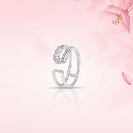 Pave Crossover Silver Ring