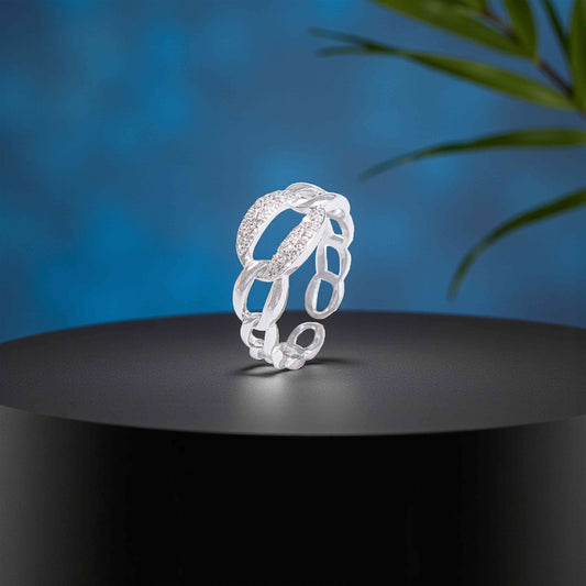 Pave Link Silver Ring
