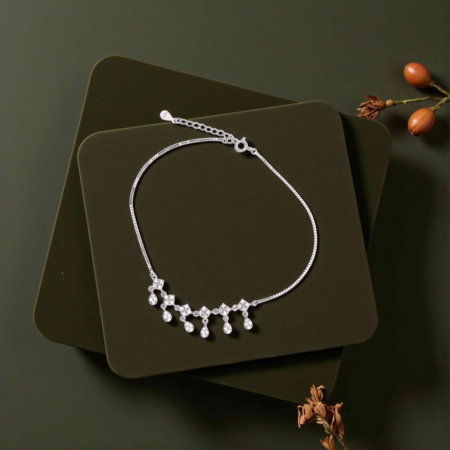 Floral Dewdrop Silver Payal