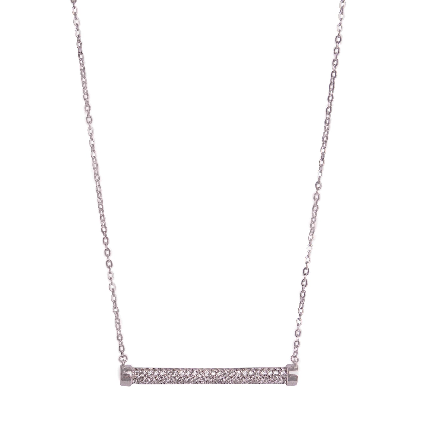 Pave Bar Silver Chain Pendant