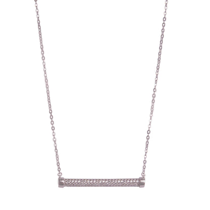 Pave Bar Silver Chain Pendant