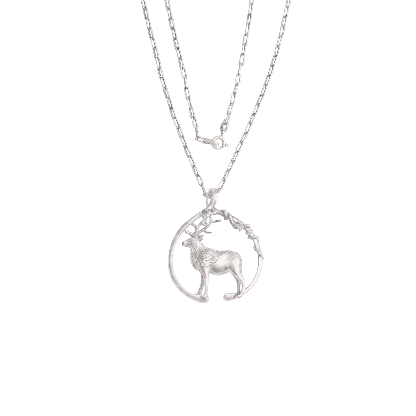 Stag Circle Silver Chain Pendant