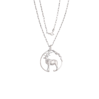 Stag Circle Silver Chain Pendant