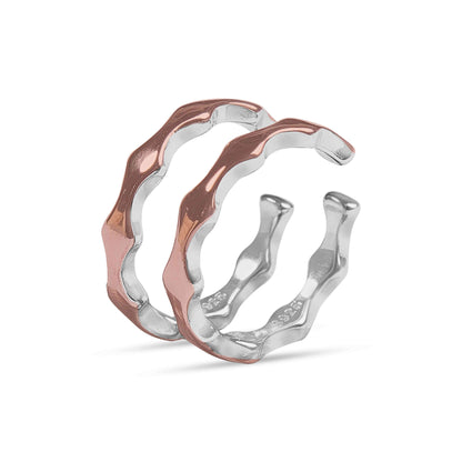 Two-Tone Wavy Sterling Silver Toe Rings