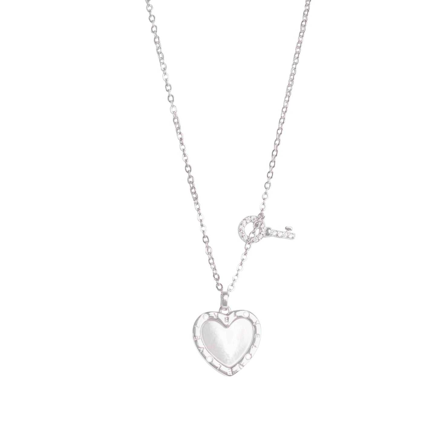 Heart & Key Locket Silver Chain Pendant