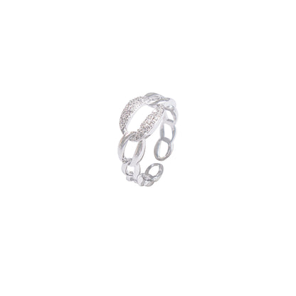 Pave Link Silver Ring