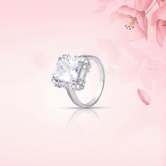 Regal Cushion-Cut Halo Silver Ring