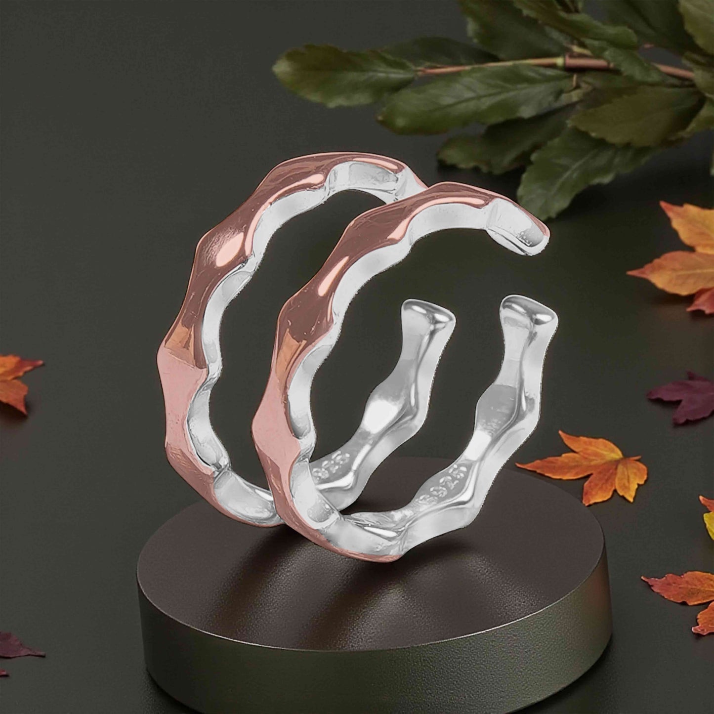 Two-Tone Wavy Sterling Silver Toe Rings