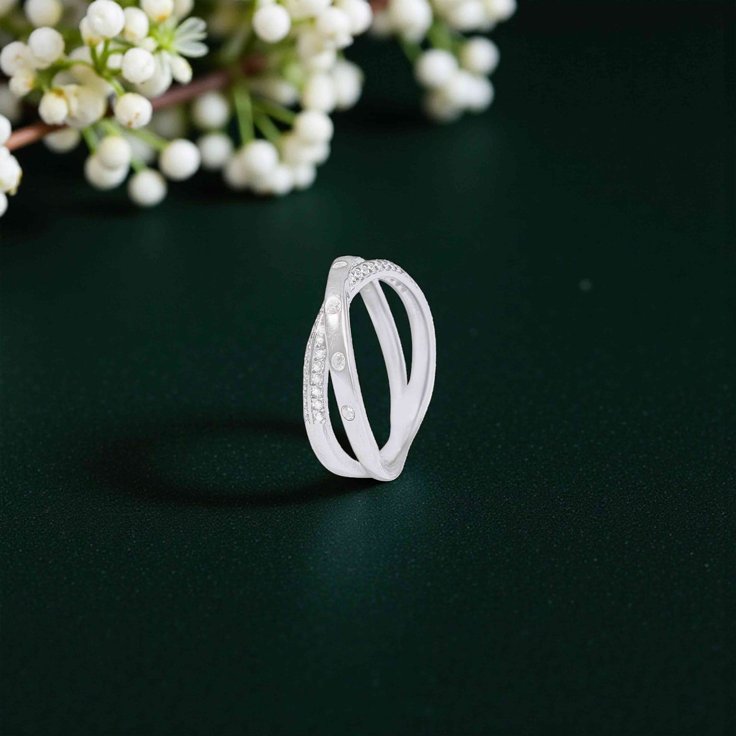 Intersecting Sparkle Silver Ring