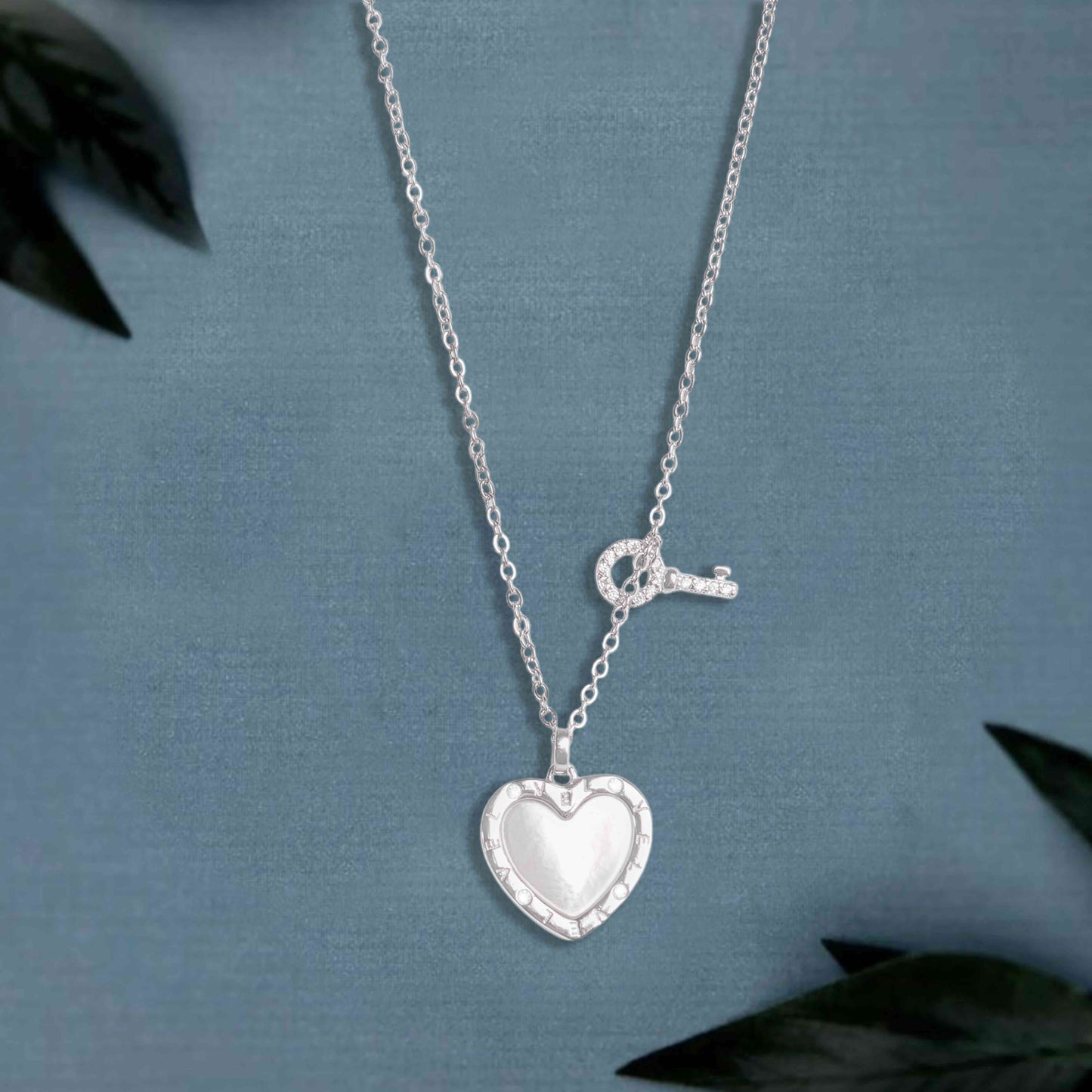 Heart & Key Locket Silver Chain Pendant