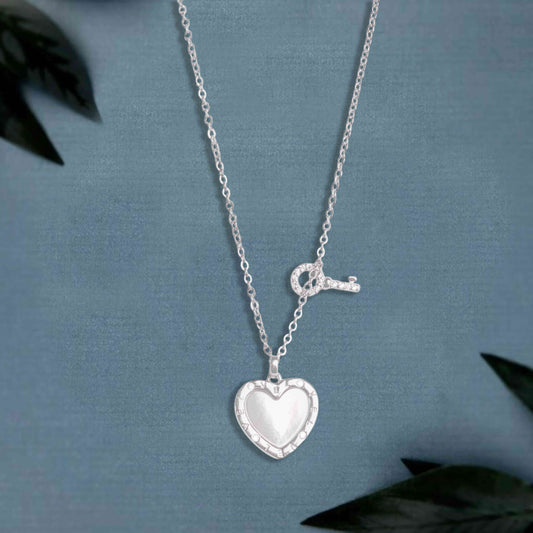 Heart & Key Locket Silver Chain Pendant