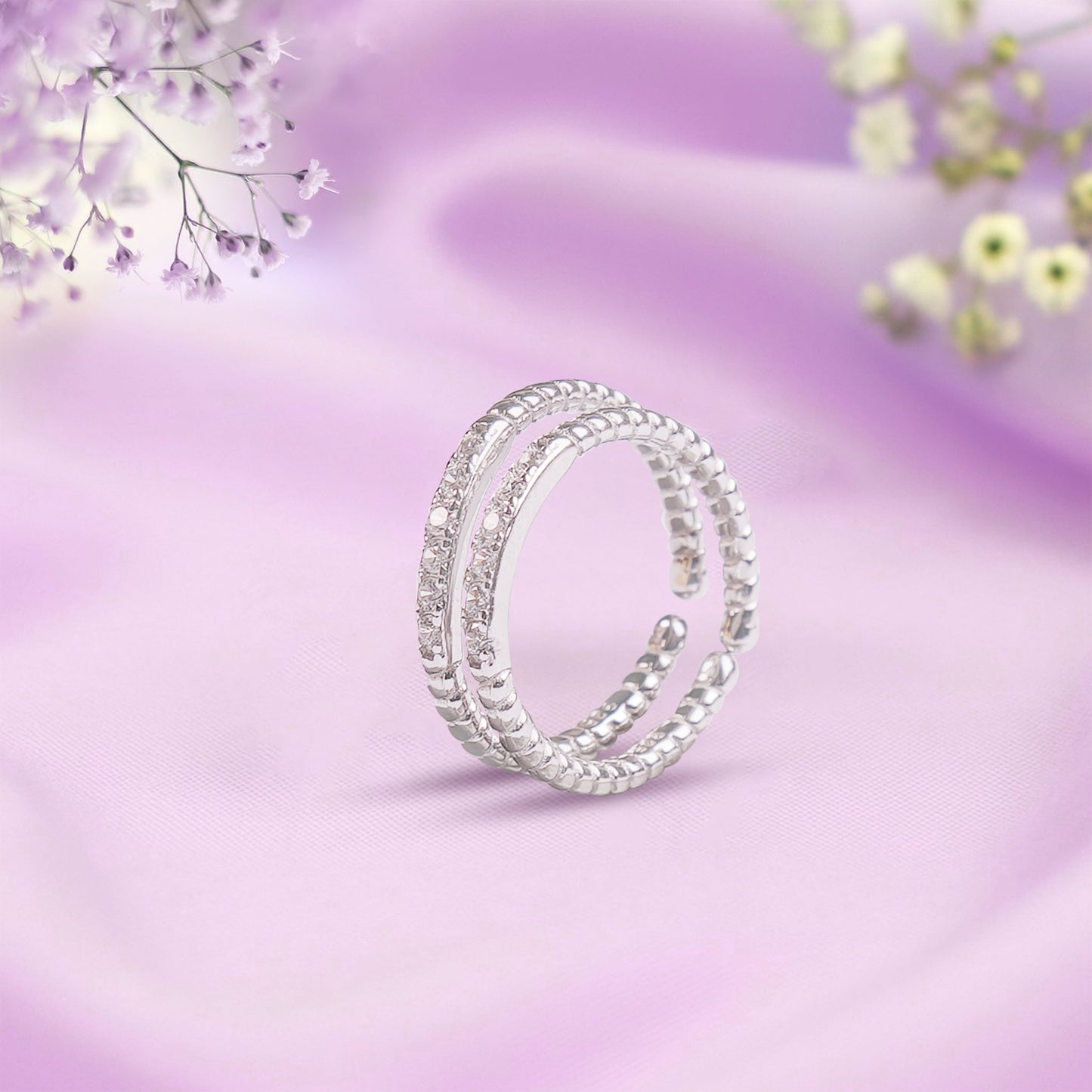 Double Band Pav̩ Sterling Silver Toe Rings