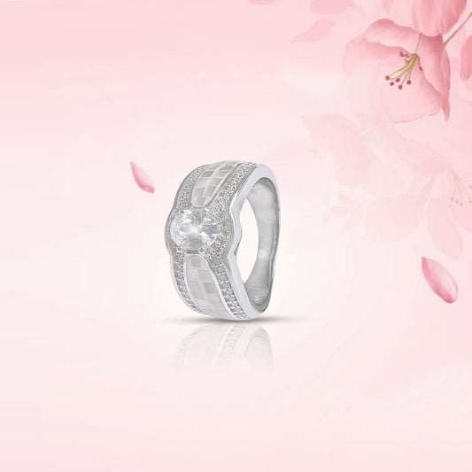 Checkerboard Solitaire Silver Ring