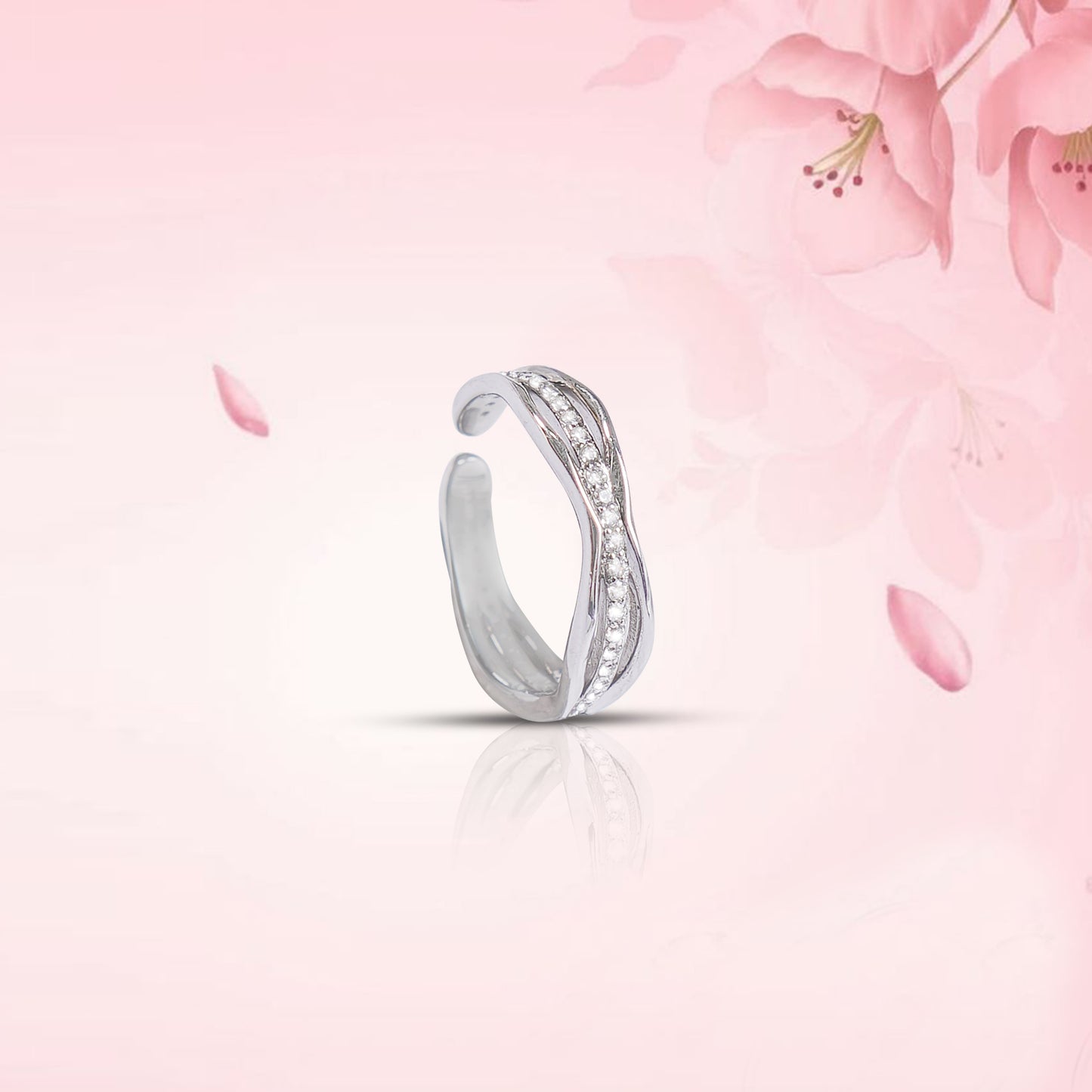 Pave Swirl Silver Ring