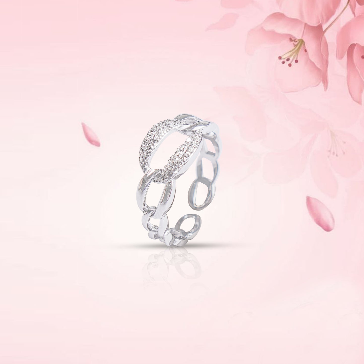 Pave Link Silver Ring
