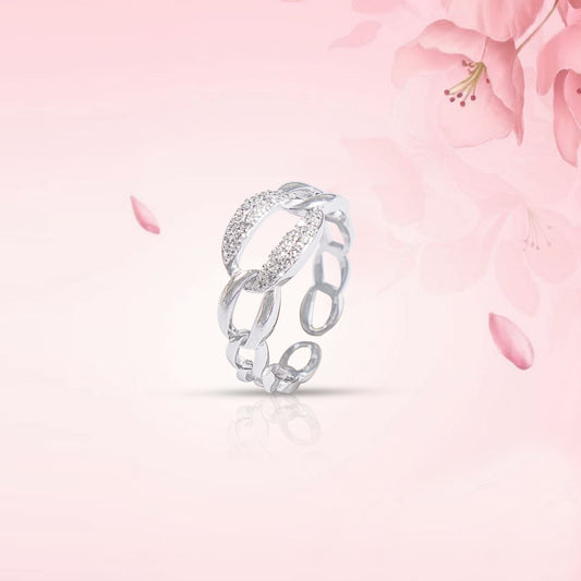 Pave Link Silver Ring