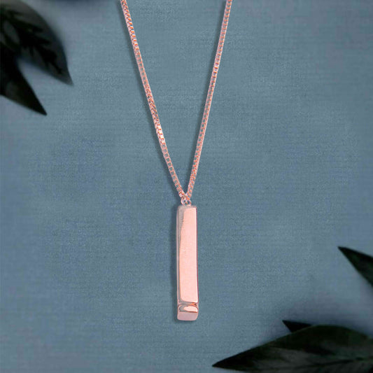 Rose Gold Bar  Silver Chain Pendant