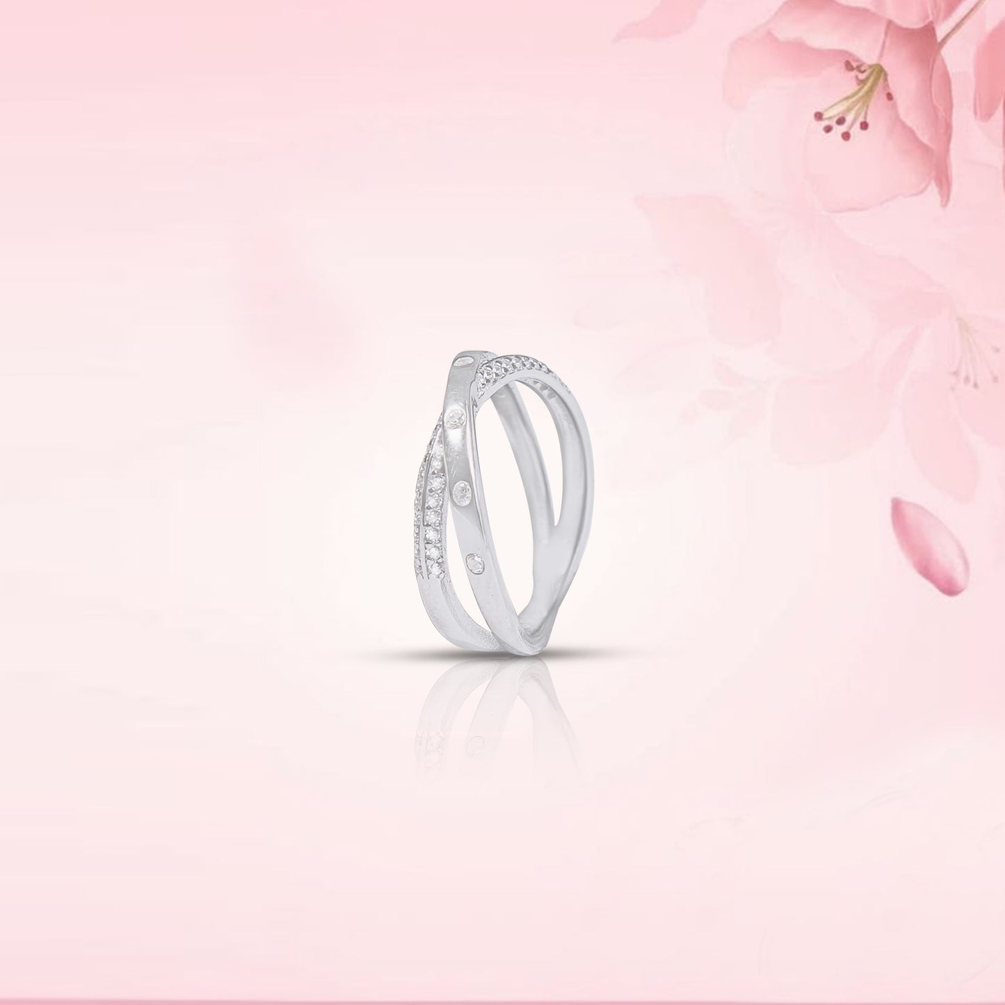 Intersecting Sparkle Silver Ring