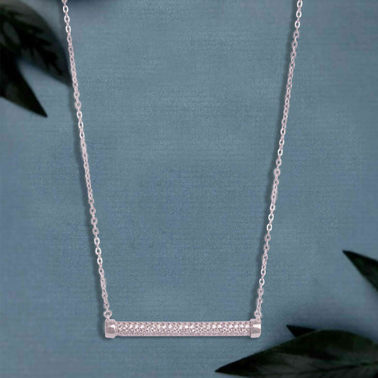 Pave Bar Silver Chain Pendant