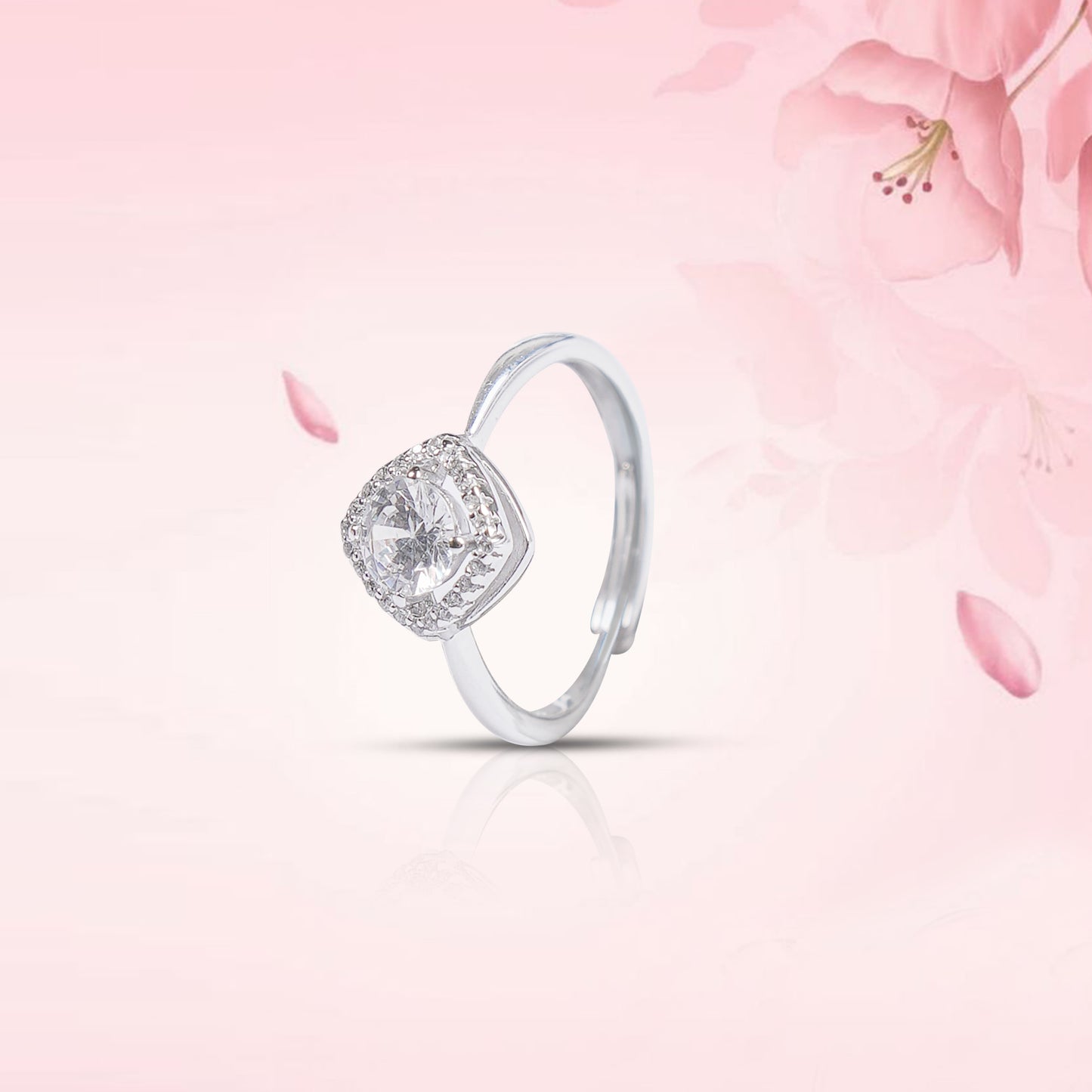 Sparkling Square Silver Ring