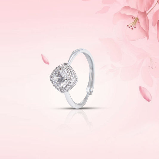 Sparkling Square Silver Ring