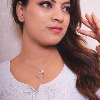 Sunstone Halo Silver Chain Pendant