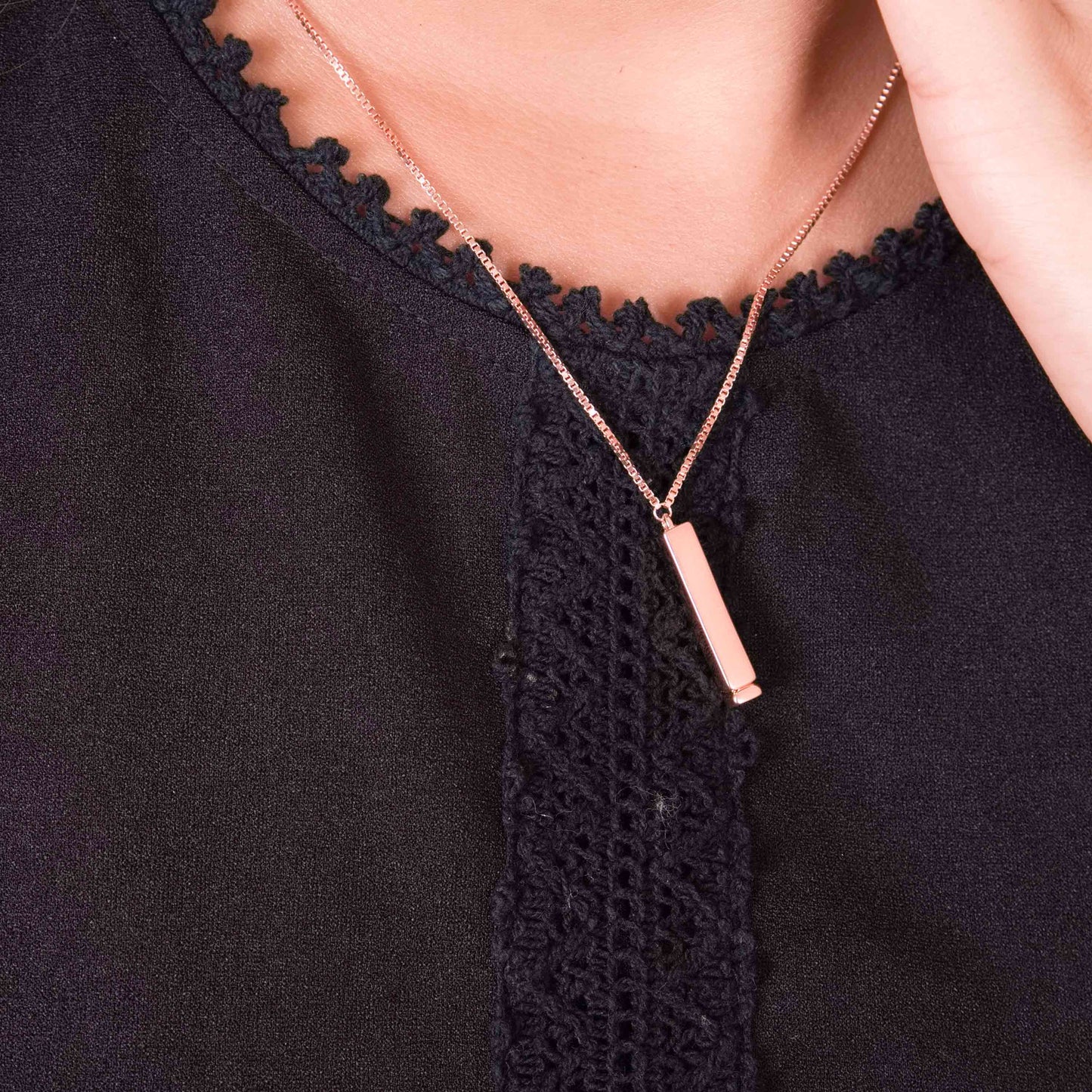 Rose Gold Bar  Silver Chain Pendant