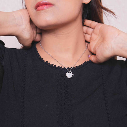 Heart & Key Locket Silver Chain Pendant