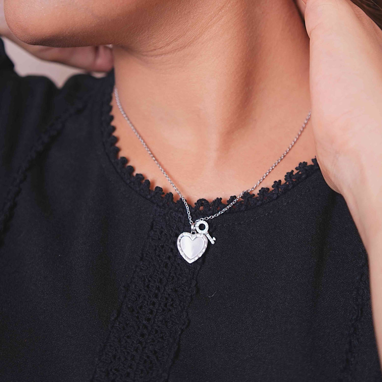 Heart & Key Locket Silver Chain Pendant