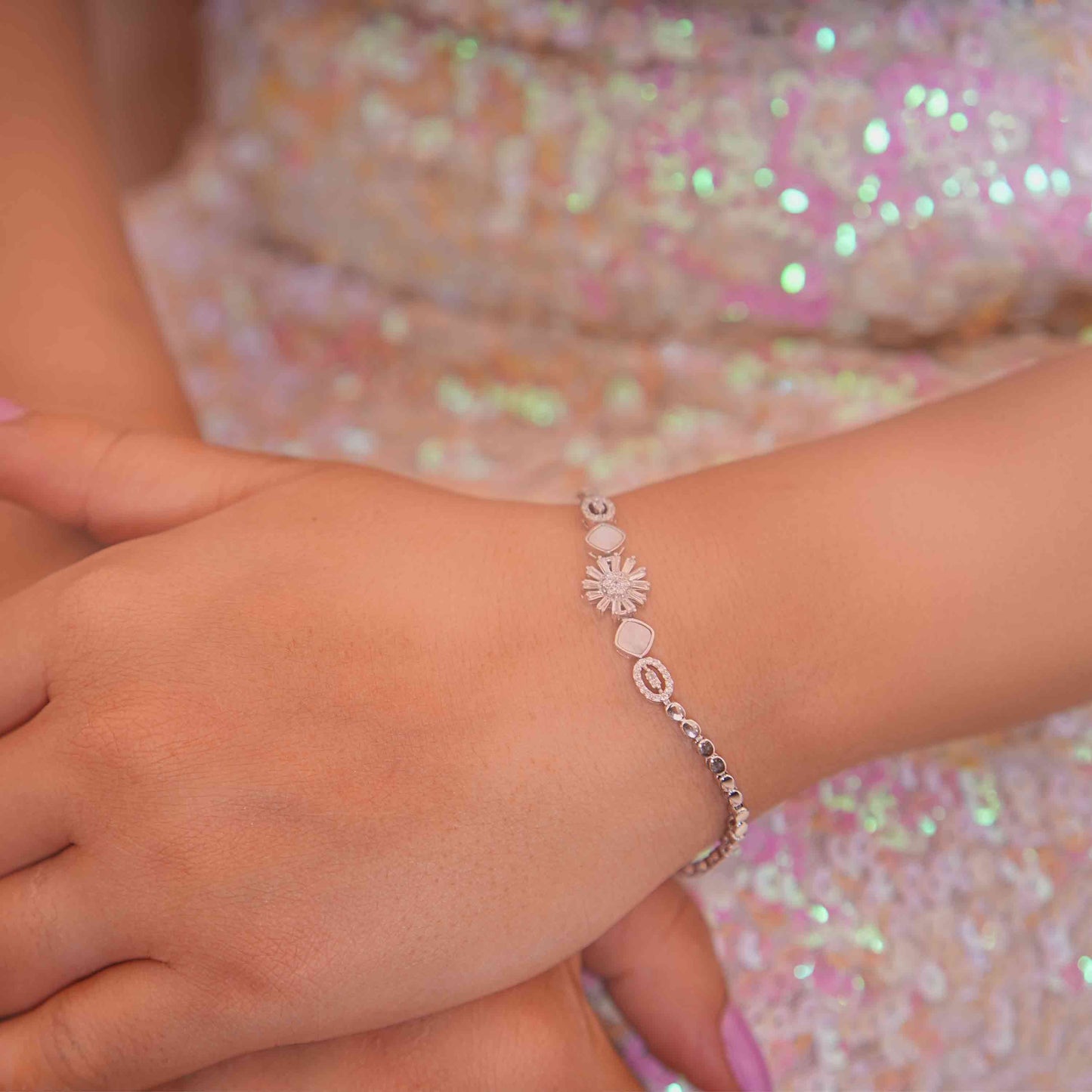 Floral Sparkle Silver Bracelet