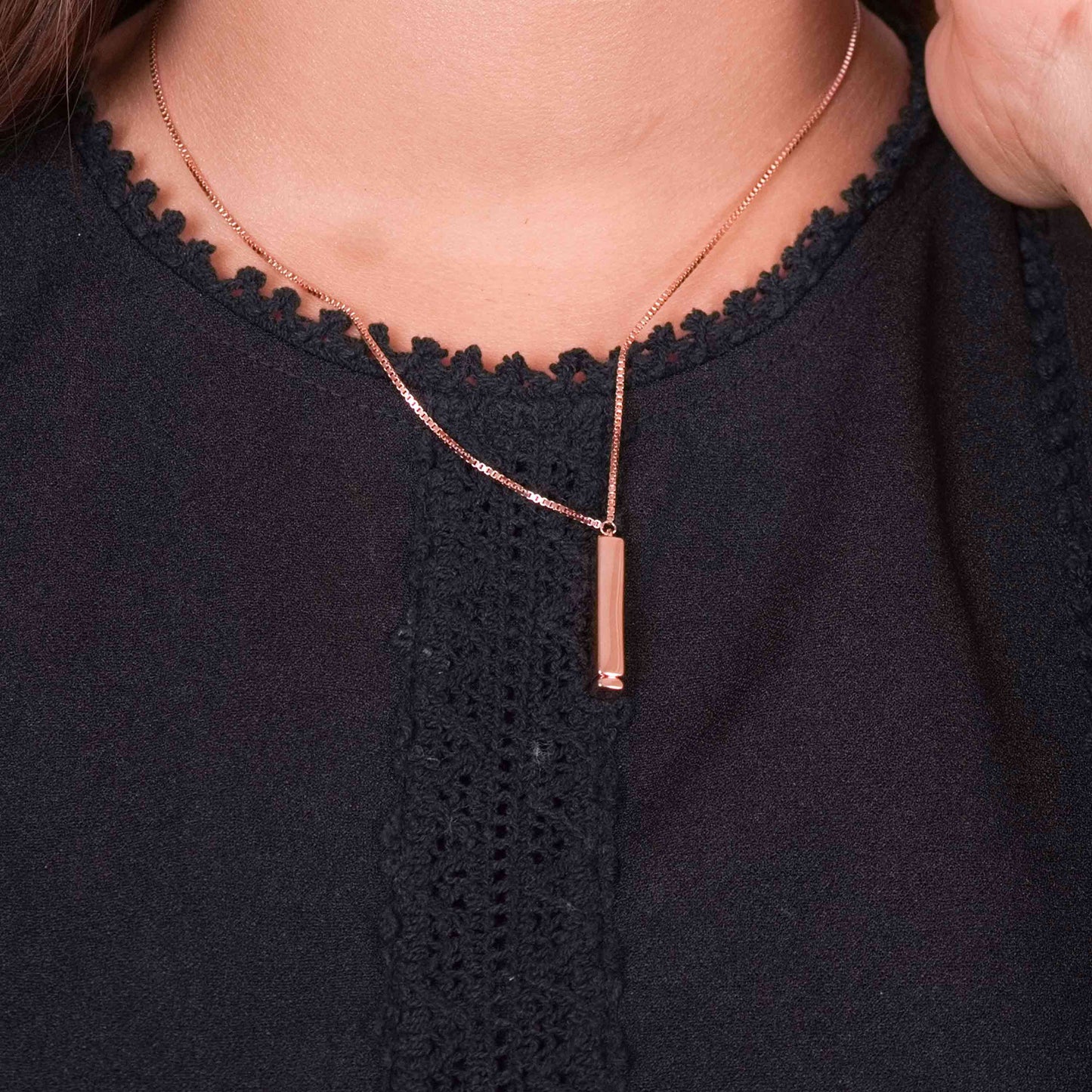 Rose Gold Bar  Silver Chain Pendant
