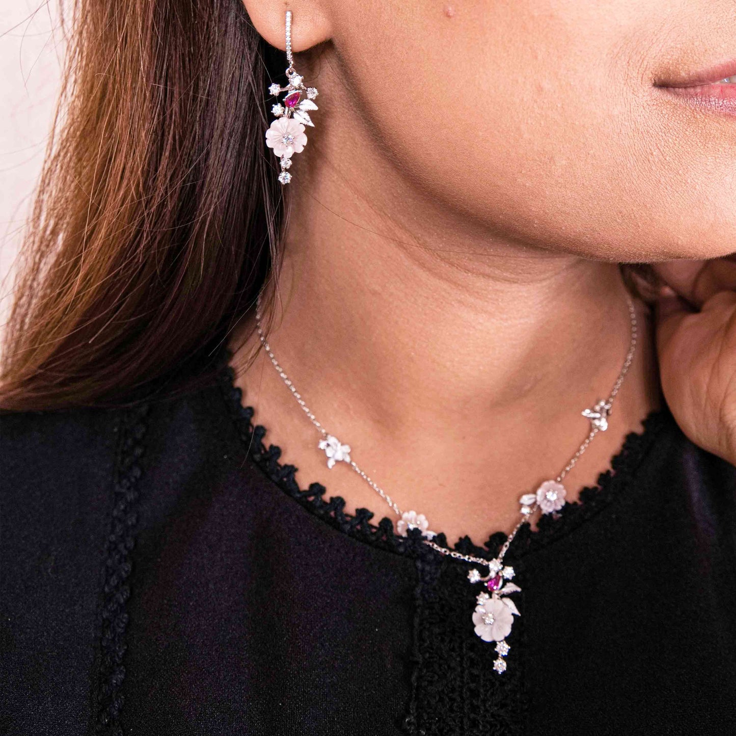 Mother-of-Pearl Floral Silver Set