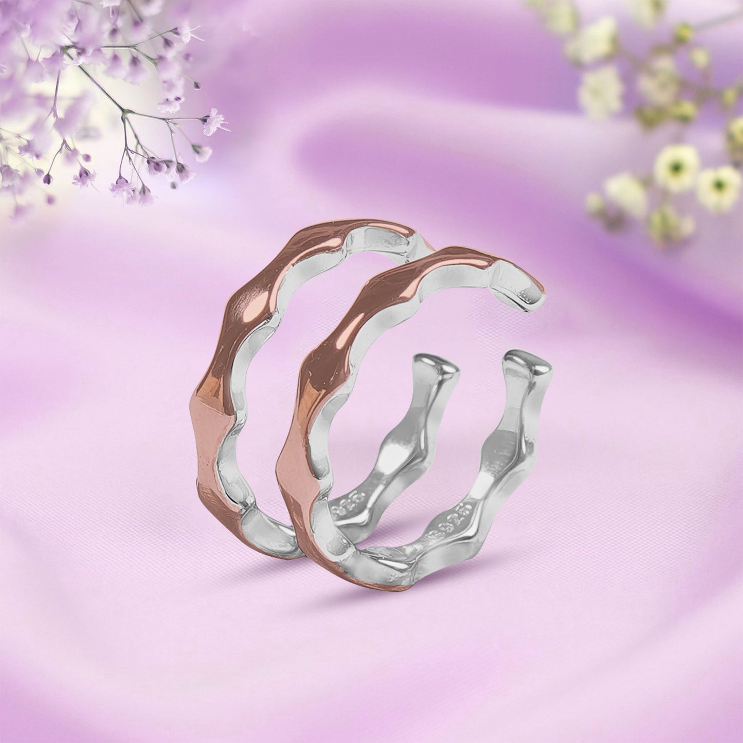 Two-Tone Wavy Sterling Silver Toe Rings
