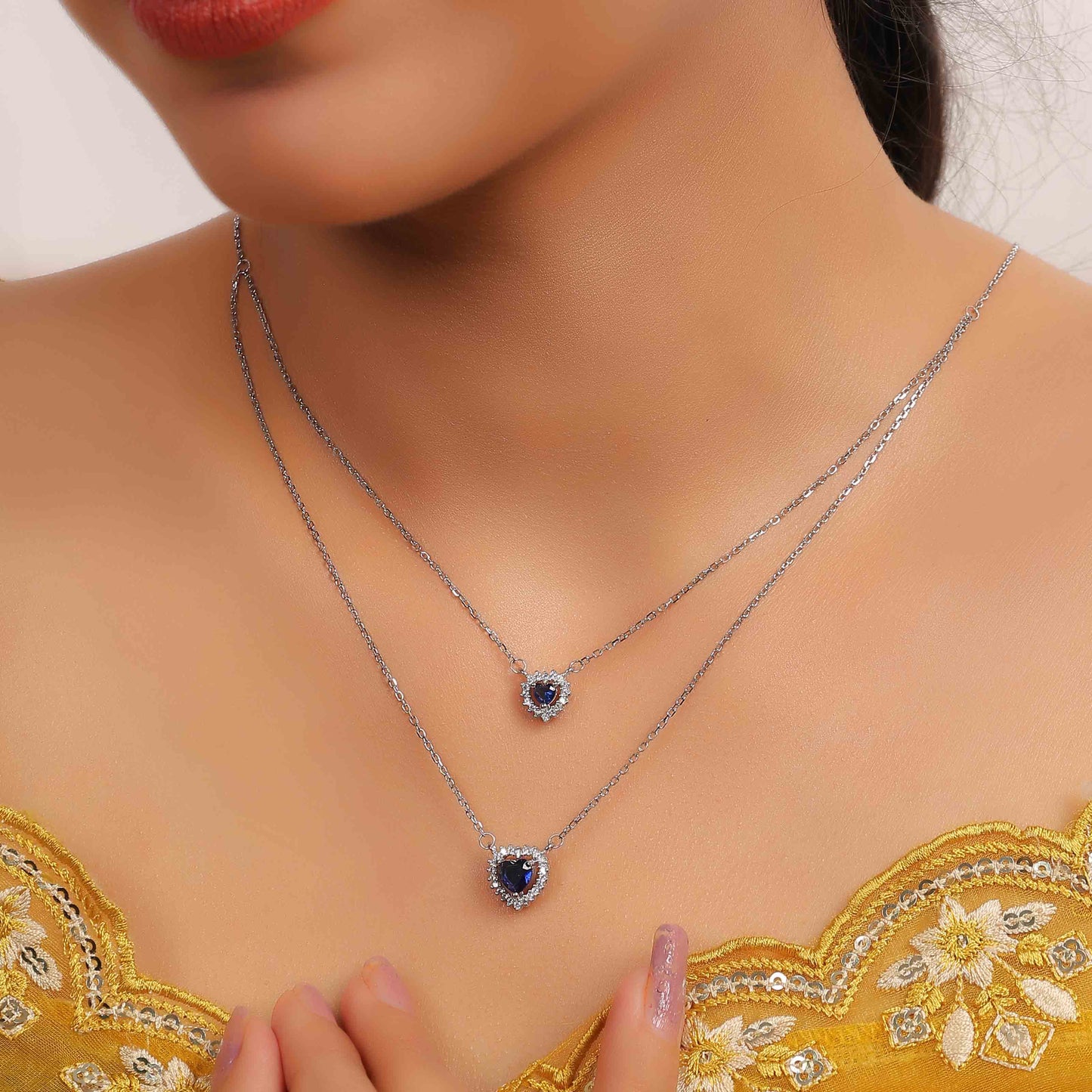 Aryna Dazzling Blue Heart Silver Chain Pendant