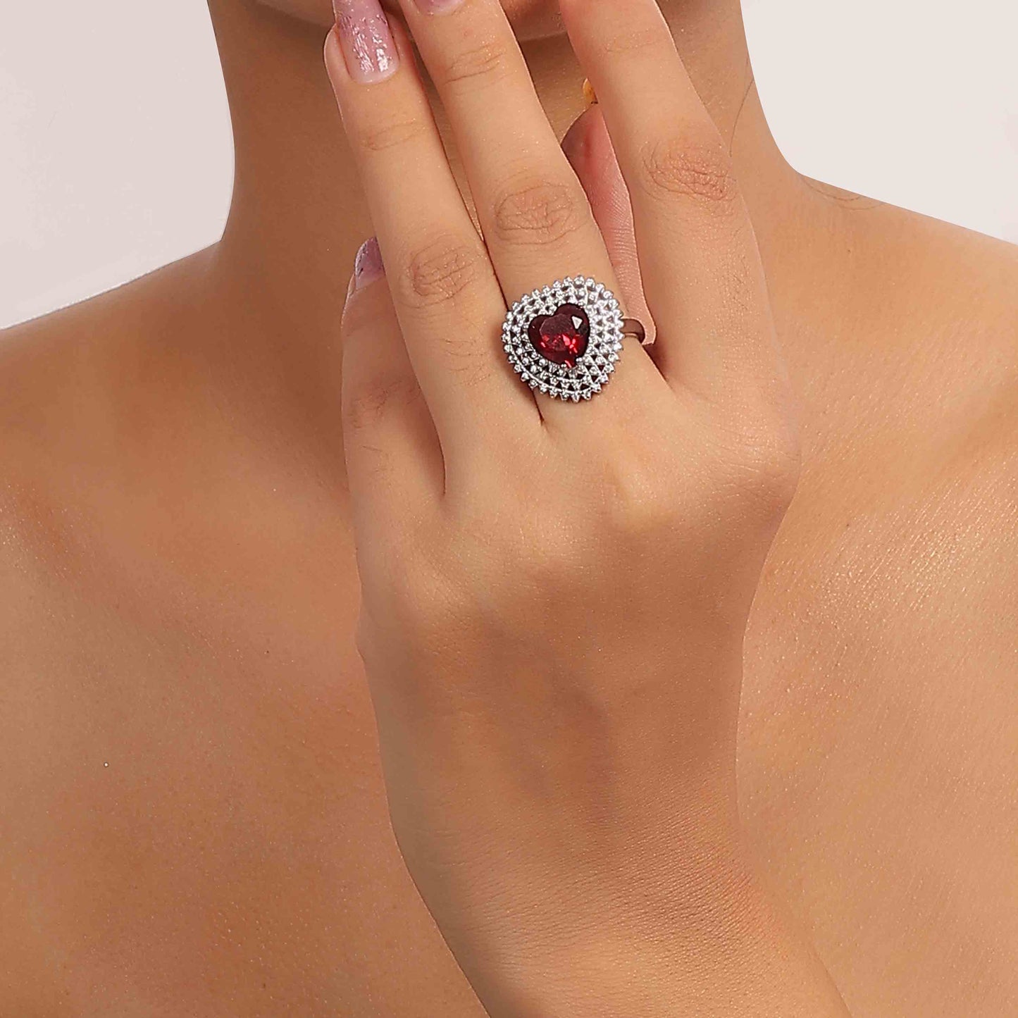 Aryna Geometric Heartburst Silver Ring