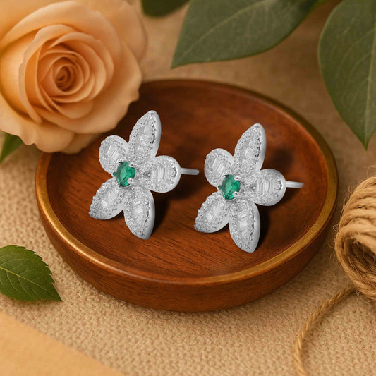Aryna Emerald Flower Silver Ear Ring
