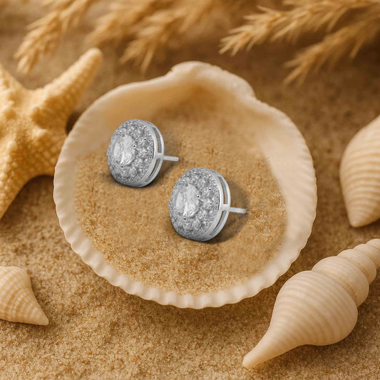 Aryna Sparkling Round Stud Silver Earring