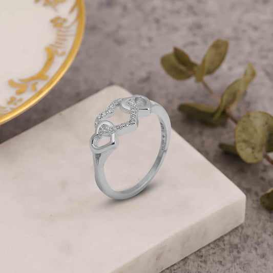 Aryna Pave Heart Trio Silver Ring