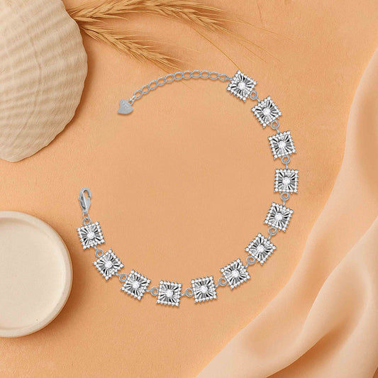 Aryna Shimmering Square Link Silver Bracelet