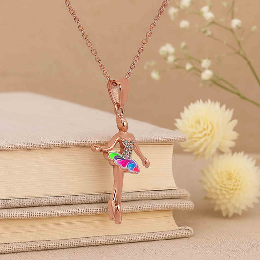 Aryna Rosé Gold Ballerina Silver Chain Pendant